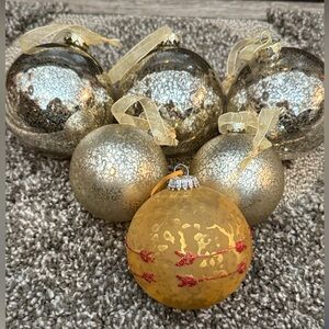 Glass Gold and Silver Holiday Ornaments Set.